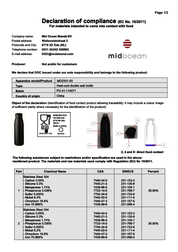 CALEFRIO - doppelwandige Flasche aus recyceltem Edelstahl